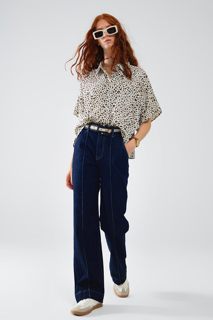 Relaxed Oversized Leopard Print Short Sleeves Shirt - Shirts