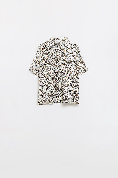 Relaxed Oversized Leopard Print Short Sleeves Shirt - Shirts