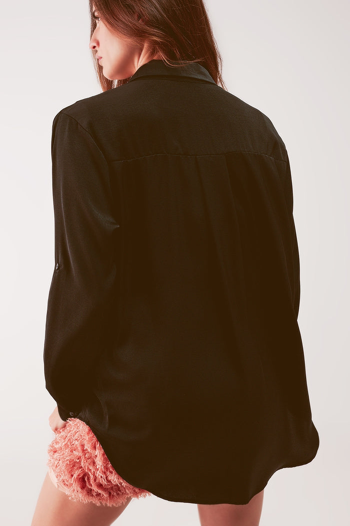 Relaxed satin long sleeve shirt in black - Shirts