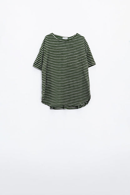 Relaxed Striped T-shirt With Crew Neckline In Khaki - top