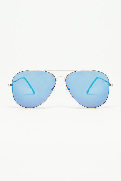 Retro Aviator Sunglasses  With Blue Smoke Lense and Golden Frame