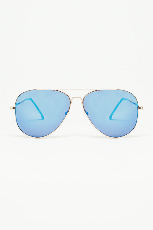 Retro Aviator Sunglasses  With Blue Smoke Lense and Golden Frame