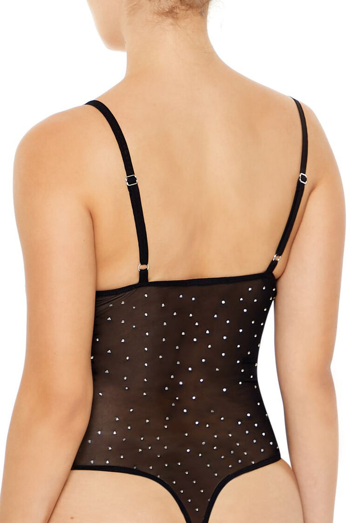 Rhinestone Mesh Thong Bodysuit