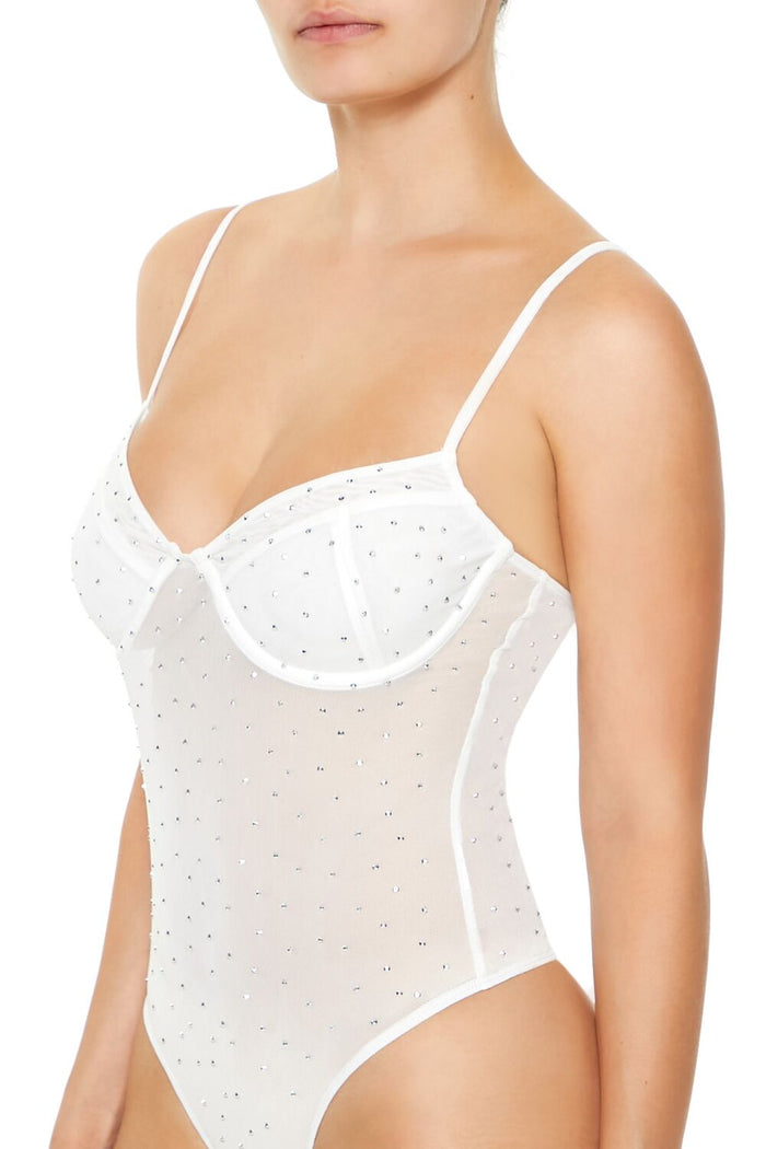 Rhinestone Mesh Thong Bodysuit