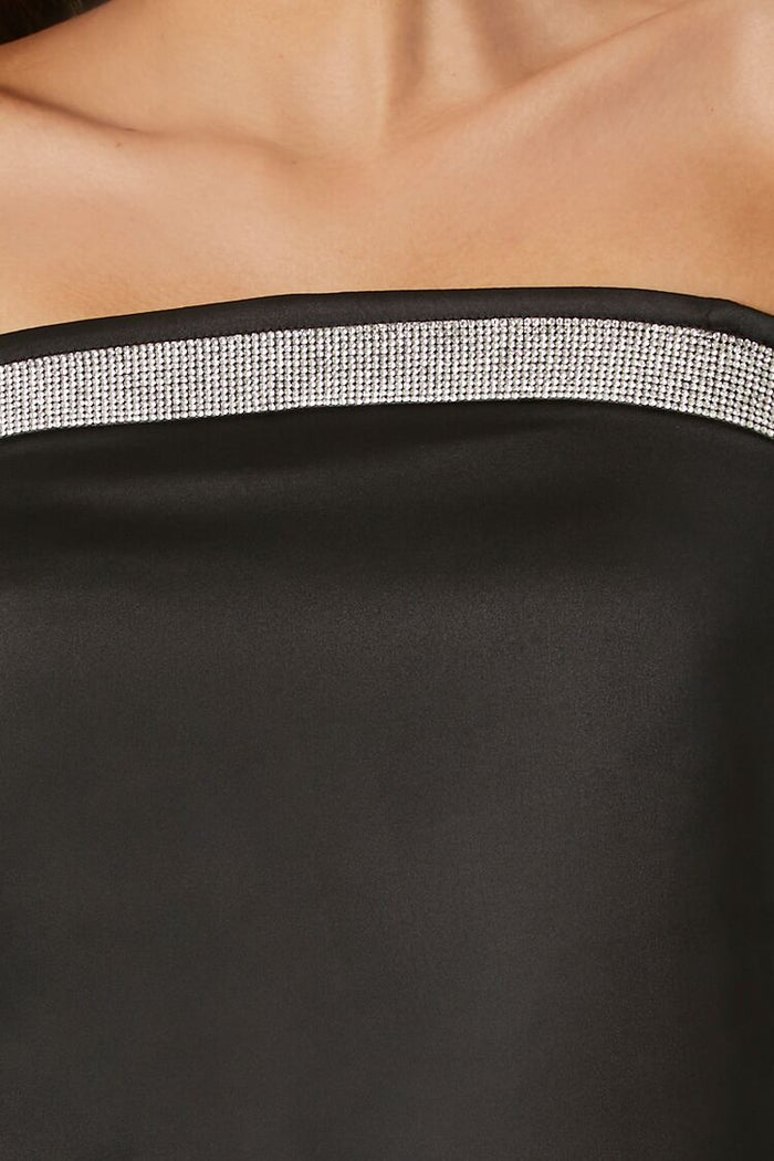 Rhinestone Strapless Crop Top