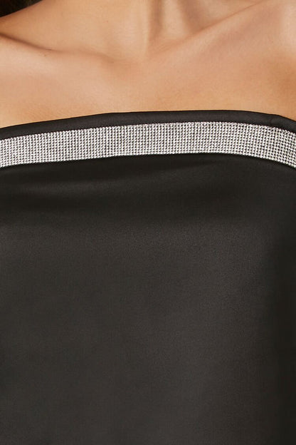 Rhinestone Strapless Crop Top