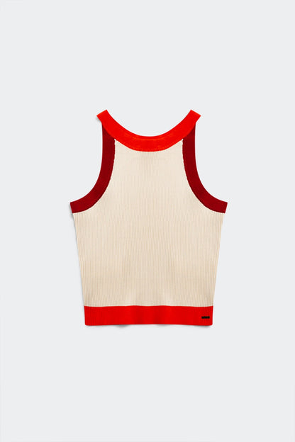 Ribbed cropped vest top in red