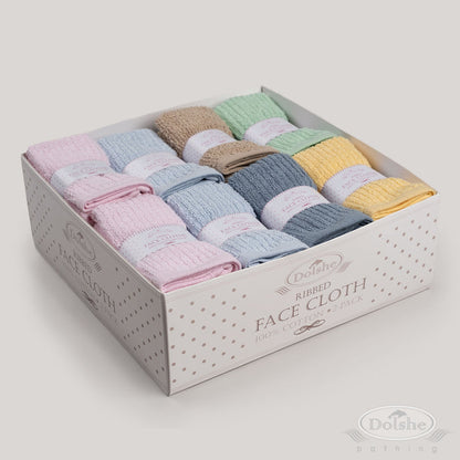 Ribbed Face Cloth - Mix Colours (PK48) T304-DB
