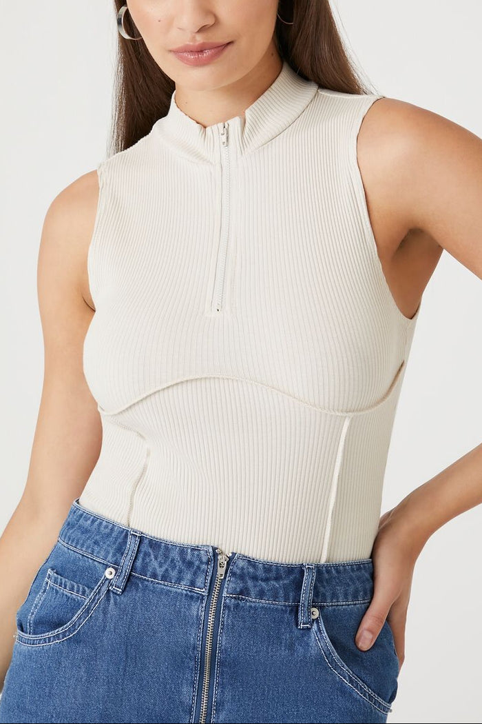 Ribbed Half-Zip Bodysuit