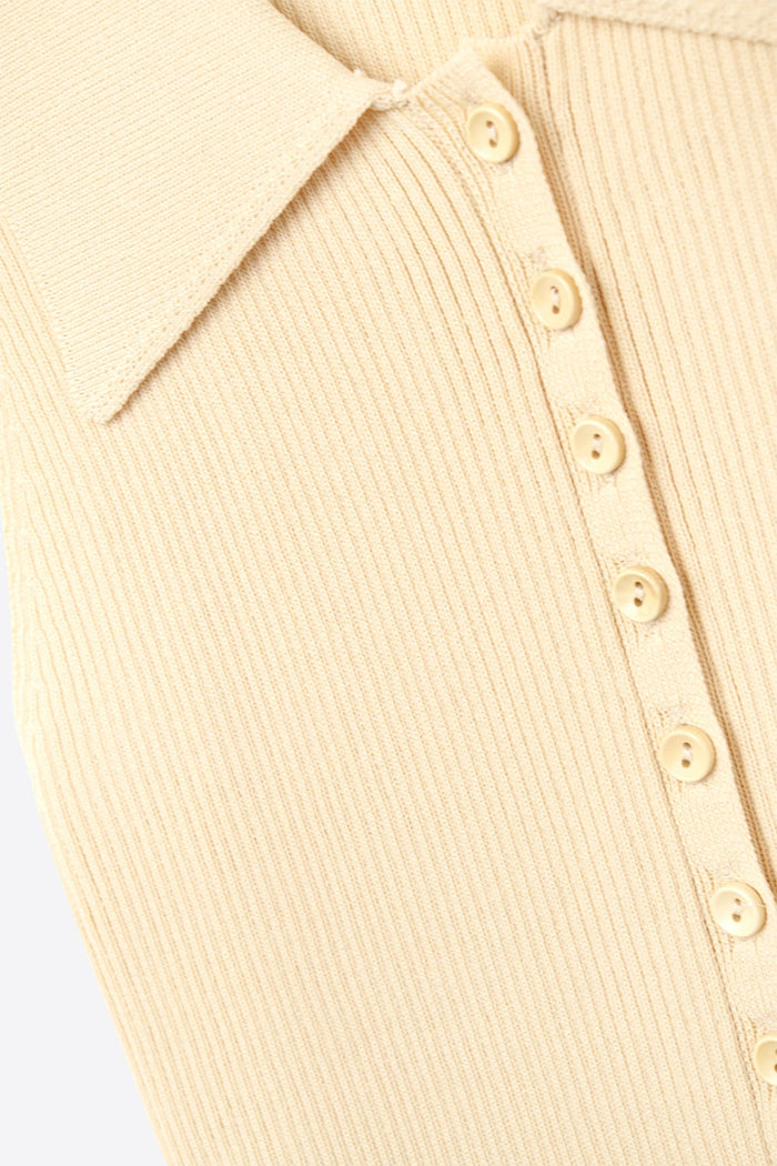 Ribbed knitted top with polo neck in butter yellow