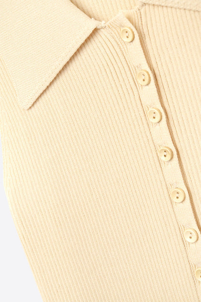 Ribbed knitted top with polo neck in butter yellow