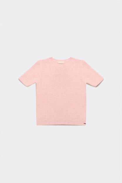 Ribbed short sleeve crop knitted top in pink