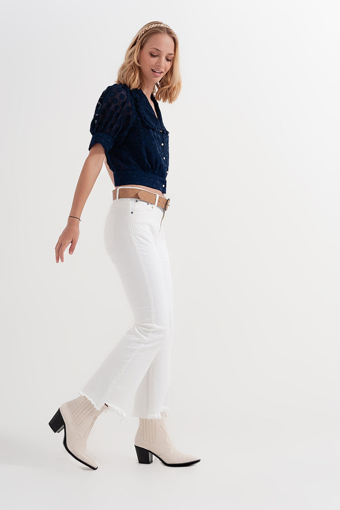 Rigid cropped flare jeans in cream with raw hem - Coloured Jeans