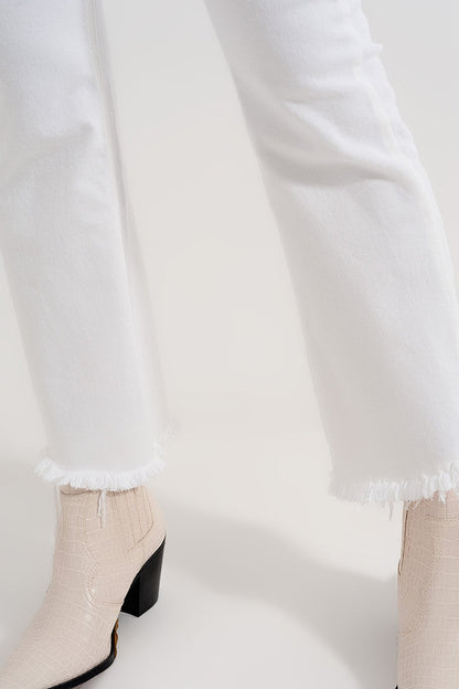 Rigid cropped flare jeans in cream with raw hem - Coloured Jeans