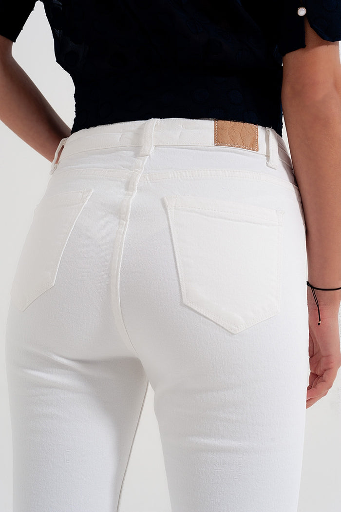 Rigid cropped flare jeans in cream with raw hem - Coloured Jeans