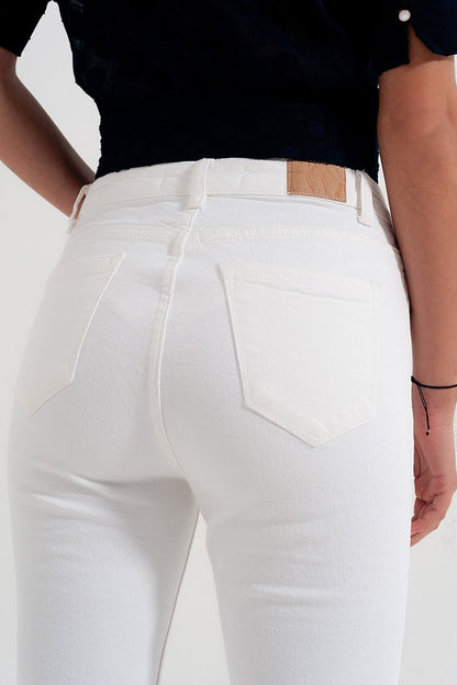 Rigid cropped flare jeans in cream with raw hem - Coloured Jeans