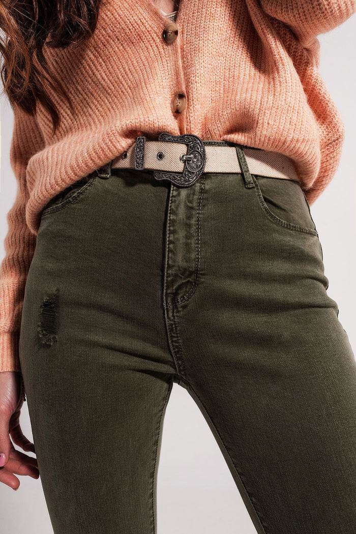 Ripped skinny jean in green - Coloured Jeans