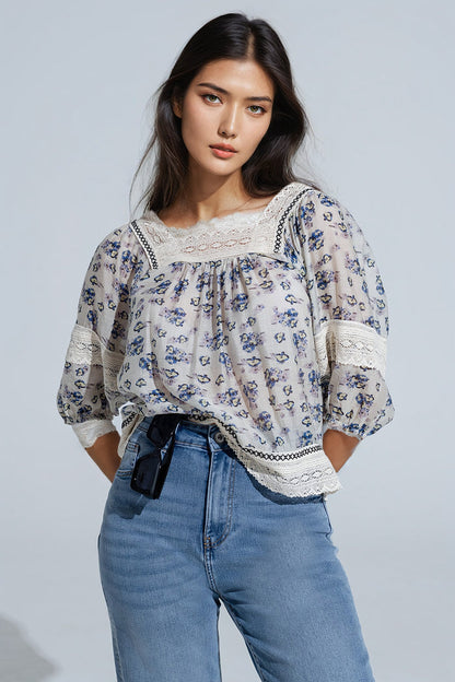 romantic blouse with flowers and lace detail - Shirts