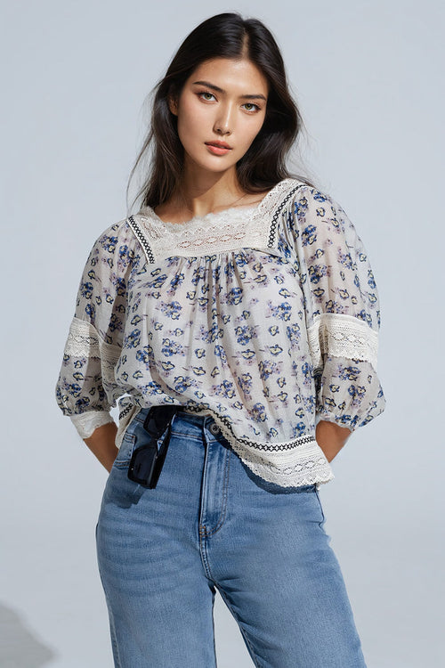 romantic blouse with flowers and lace detail - Shirts