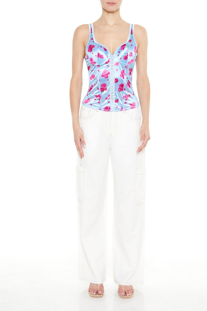 Rose Print Bustier Tank Top