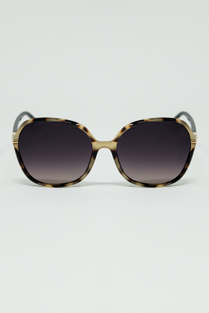 Round beige printed sunglasses with gold metal detail