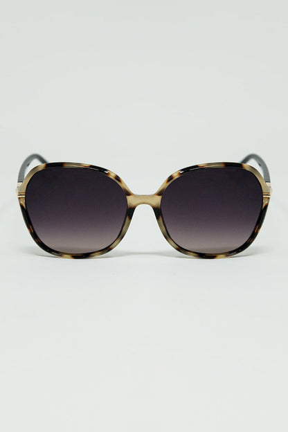 Round beige printed sunglasses with gold metal detail