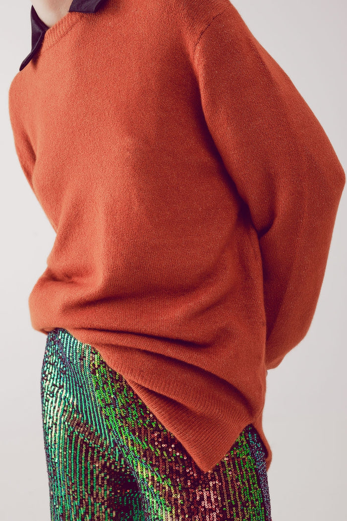 round neck oversized jumper dress in orange