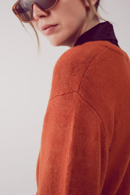round neck oversized jumper dress in orange