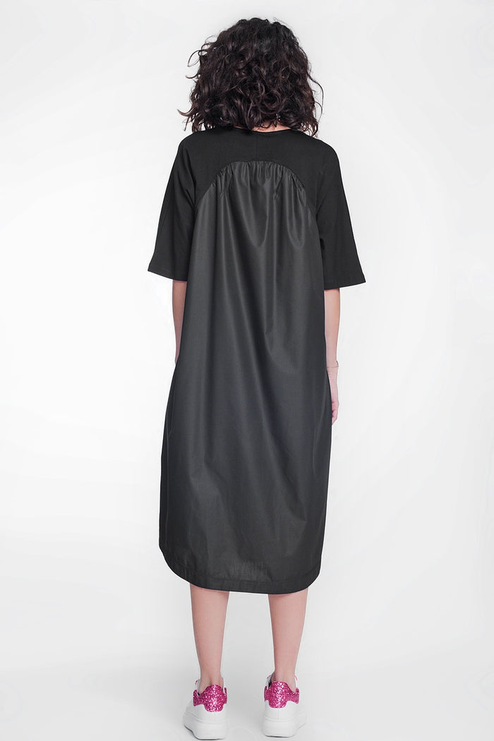 round neck poplin t-shirt dress in black - dress
