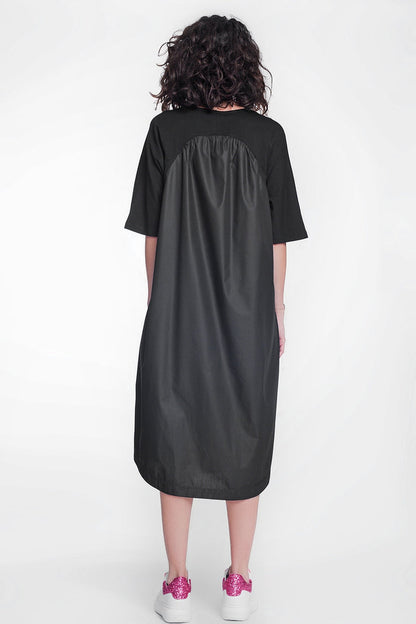 round neck poplin t-shirt dress in black - dress
