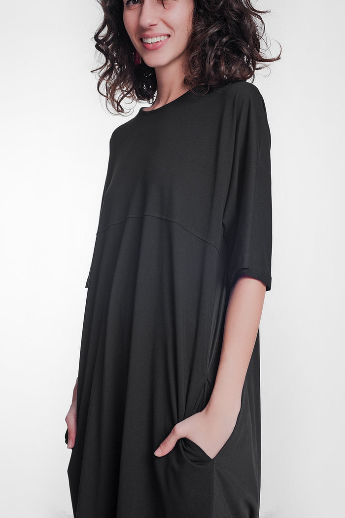 round neck poplin t-shirt dress in black - dress