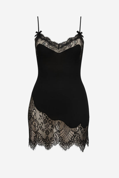 KissKill Rozalia lace slip in black front view ghosted