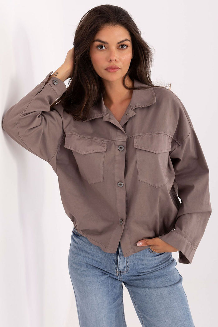 Rue Paris Casual Oversized Long Sleeve Shirt beige one-size-fits-all - Shirts