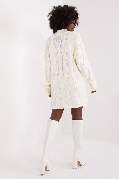 Rue Paris Cosy Winter Turtleneck Dress in Cream Knit - Dresses