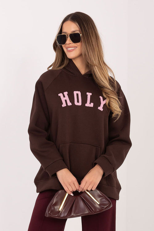 Rue Paris Hooded Sweatshirt with Bold 'HOLY' Print brown one-size-fits-all - Sweatshirts