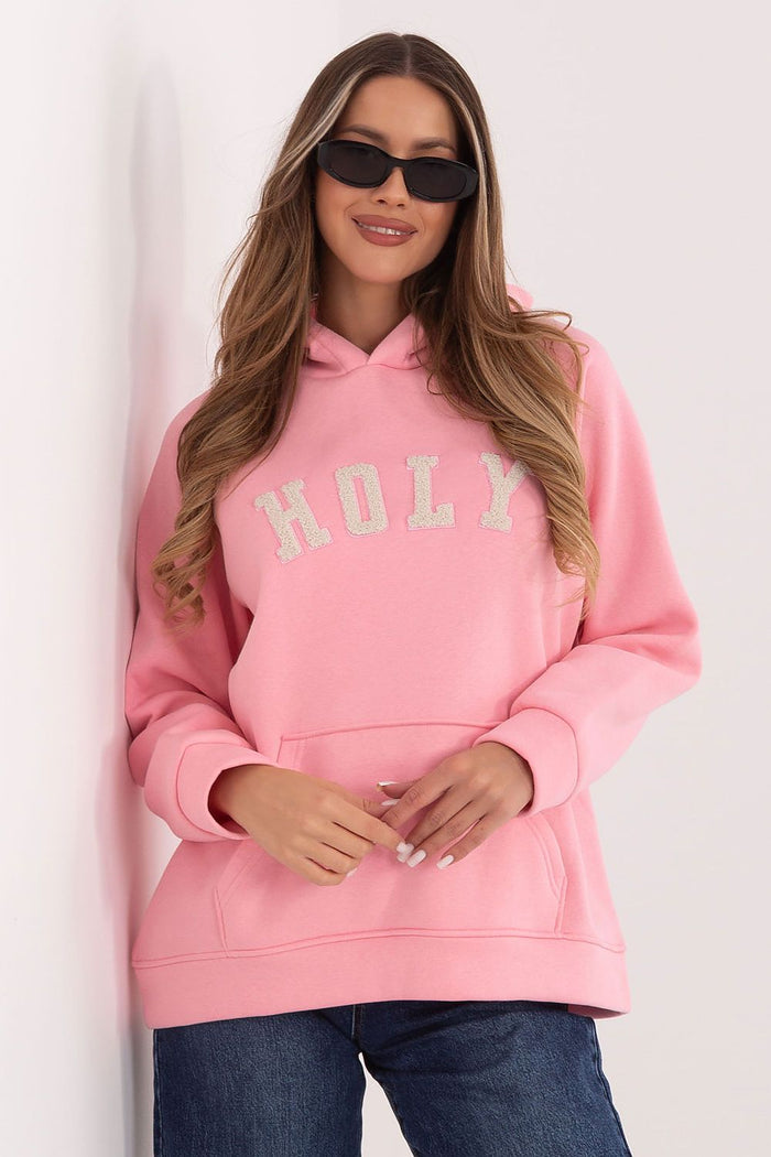 Rue Paris Hooded Sweatshirt with Bold 'HOLY' Print pink one-size-fits-all - Sweatshirts