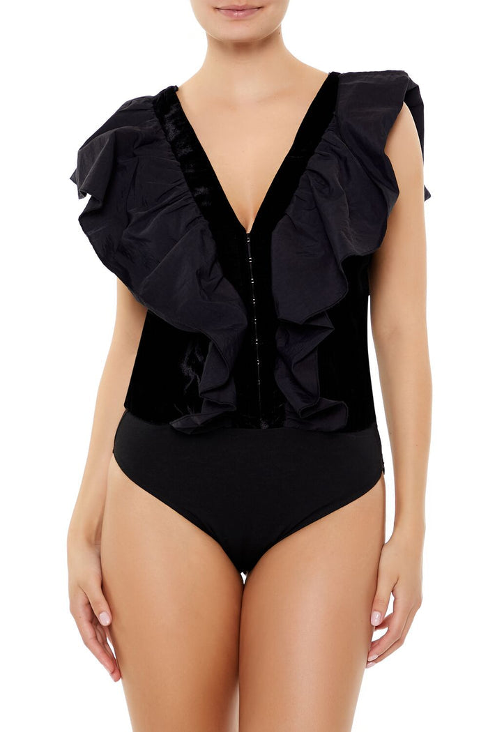 Ruffle Butterfly-Sleeve Bodysuit