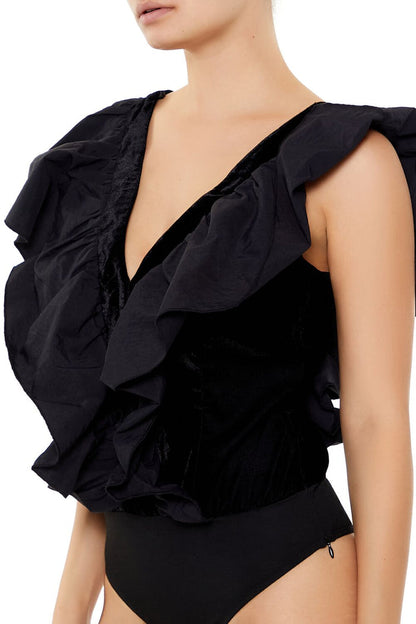 Ruffle Butterfly-Sleeve Bodysuit