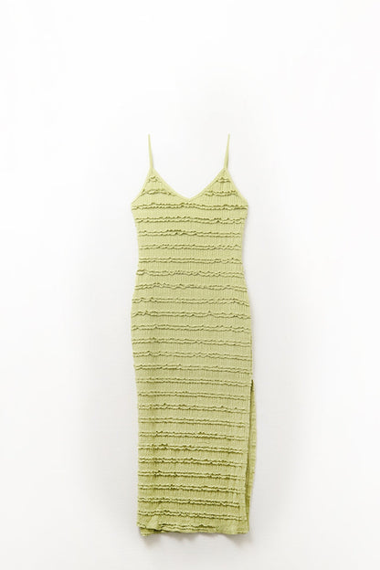 Ruffle Maxi Dress With Slit in Green color - dress
