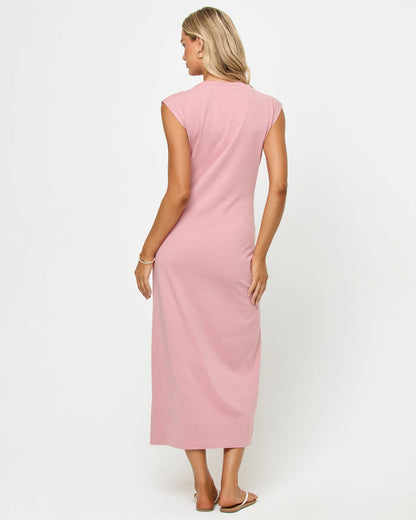 LSPACE Sacha maxi dress in Roseshadow, back view on model.
