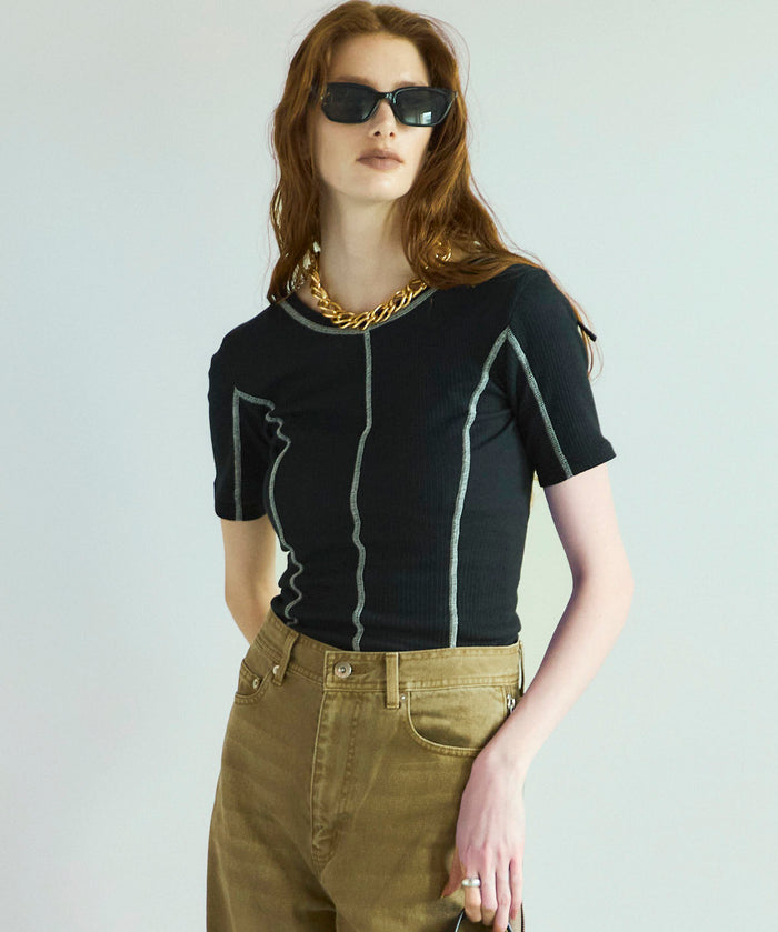 【SALE】Bicolor Stitch Rib T-shirt