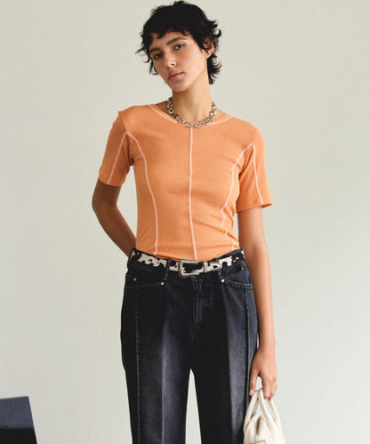 【SALE】Bicolor Stitch Rib T-shirt
