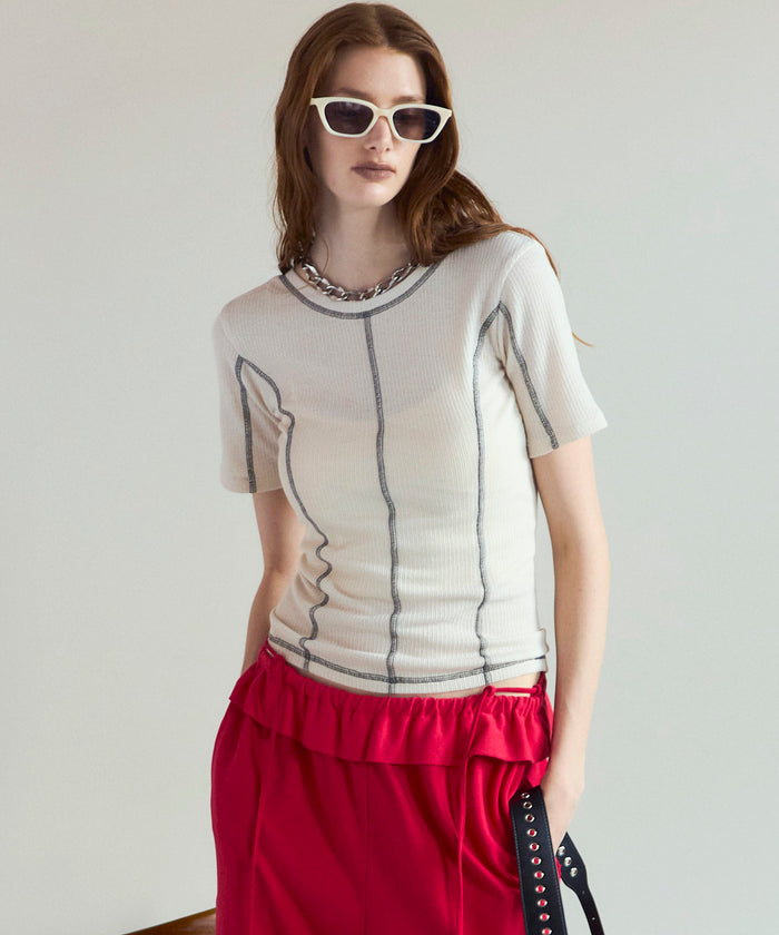 【SALE】Bicolor Stitch Rib T-shirt