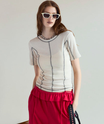 【SALE】Bicolor Stitch Rib T-shirt