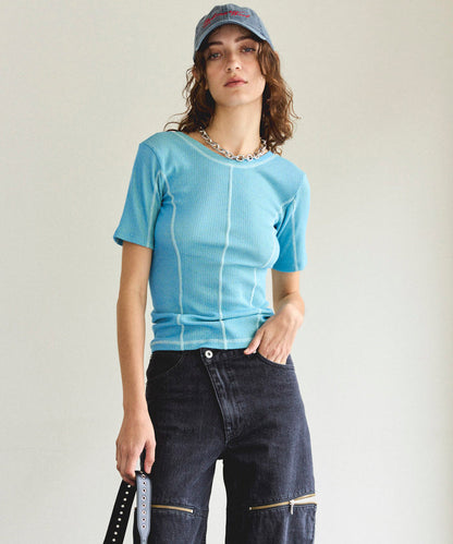【SALE】Bicolor Stitch Rib T-shirt