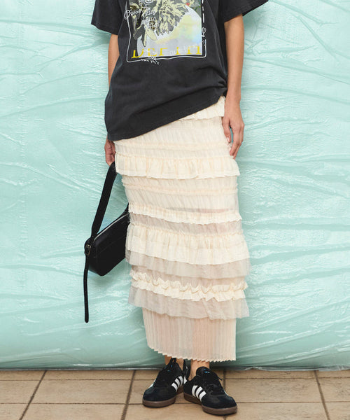 【SALE】Tiered Frill Long Tight Skirt