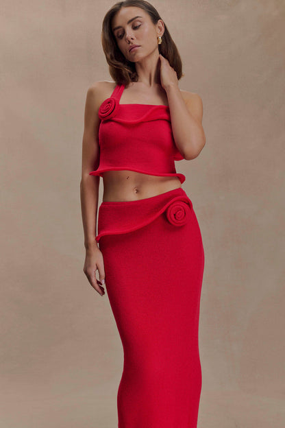 Samira Halter Knit Twist Top - Red