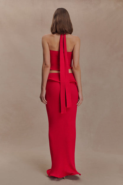 Samira Halter Knit Twist Top - Red