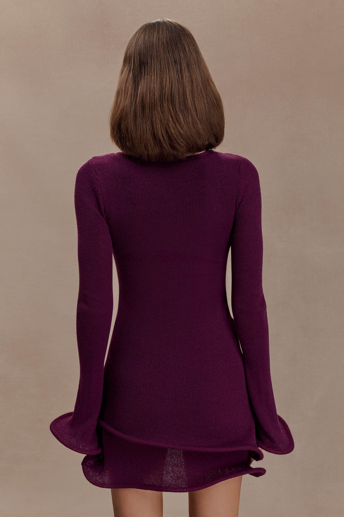 Samira Knit Long Sleeve Mini Dress - Plum