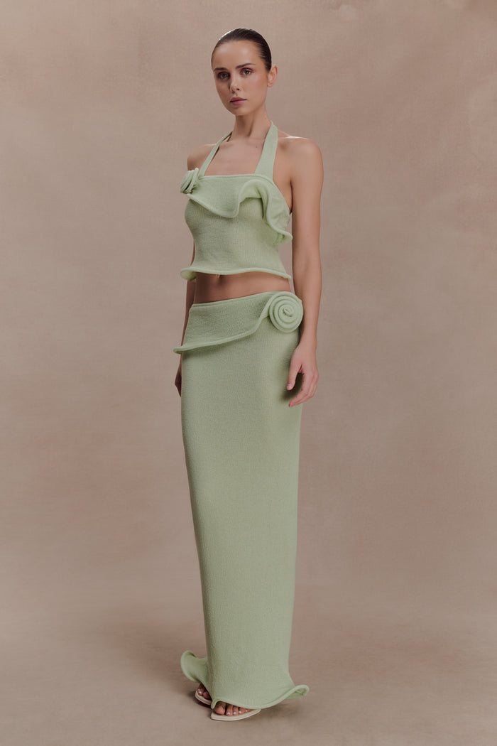 Samira Knit Wired Maxi Skirt - Pastel Green